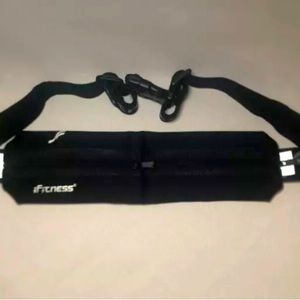 Ifitness Running Waist Belt Black Two Zippers Reflective Approx 12x3 Inch